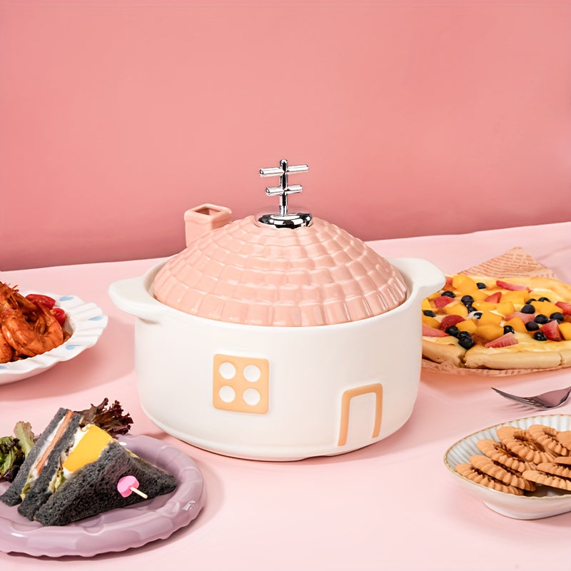 Pink Ceramic Cooking Pot, Oven-Safe, Sturdy Cookware For Soups, Stews, And Kitchen Decoration, Above 2, 20.29oz, Toast And Roast Chicken, Family Gathering