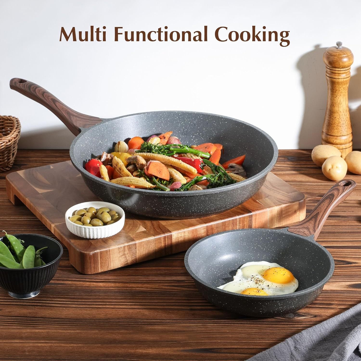 Premium Nonstick Frying Pan with Lid – 8 Inch Deep Skillet for Omelets, Eggs & Daily Cooking, Durable Chef's Pan for Kitchen Use, Easy Clean & PFOA Free