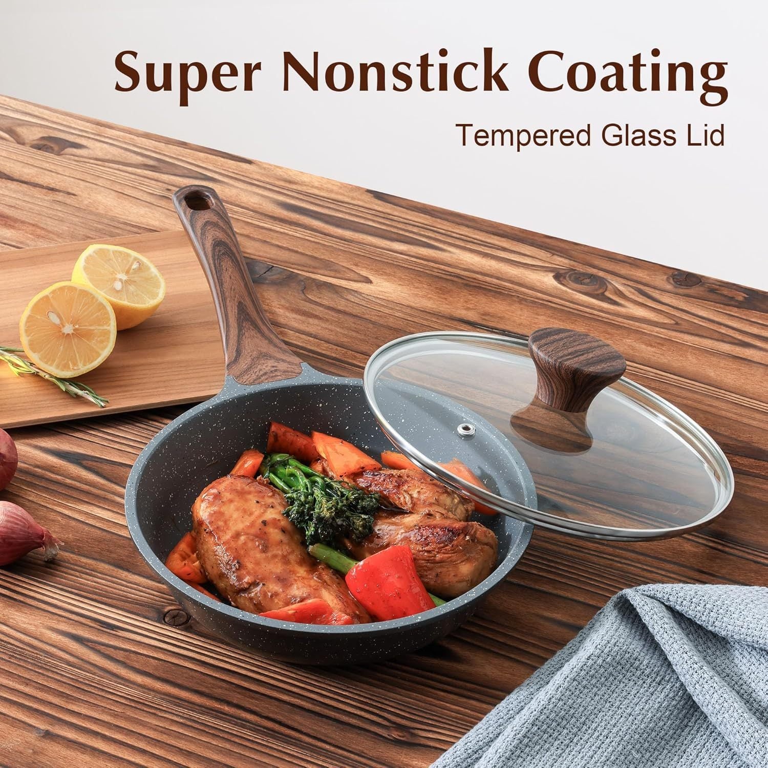 Premium Nonstick Frying Pan with Lid – 8 Inch Deep Skillet for Omelets, Eggs & Daily Cooking, Durable Chef's Pan for Kitchen Use, Easy Clean & PFOA Free