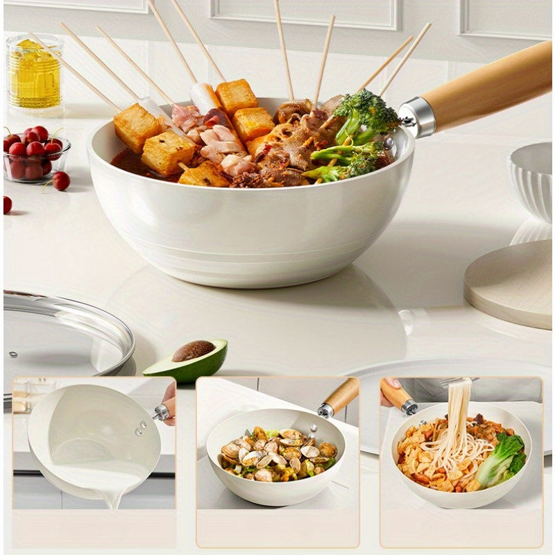 24cm Mini Ceramic Wok 24cm Non-Stick Mini Ceramic Wok | Lidded, Restaurant & Home Multifunctional Stir-Fry Pan, Universal Stovetop Compatible, Iron Material, No Power Required