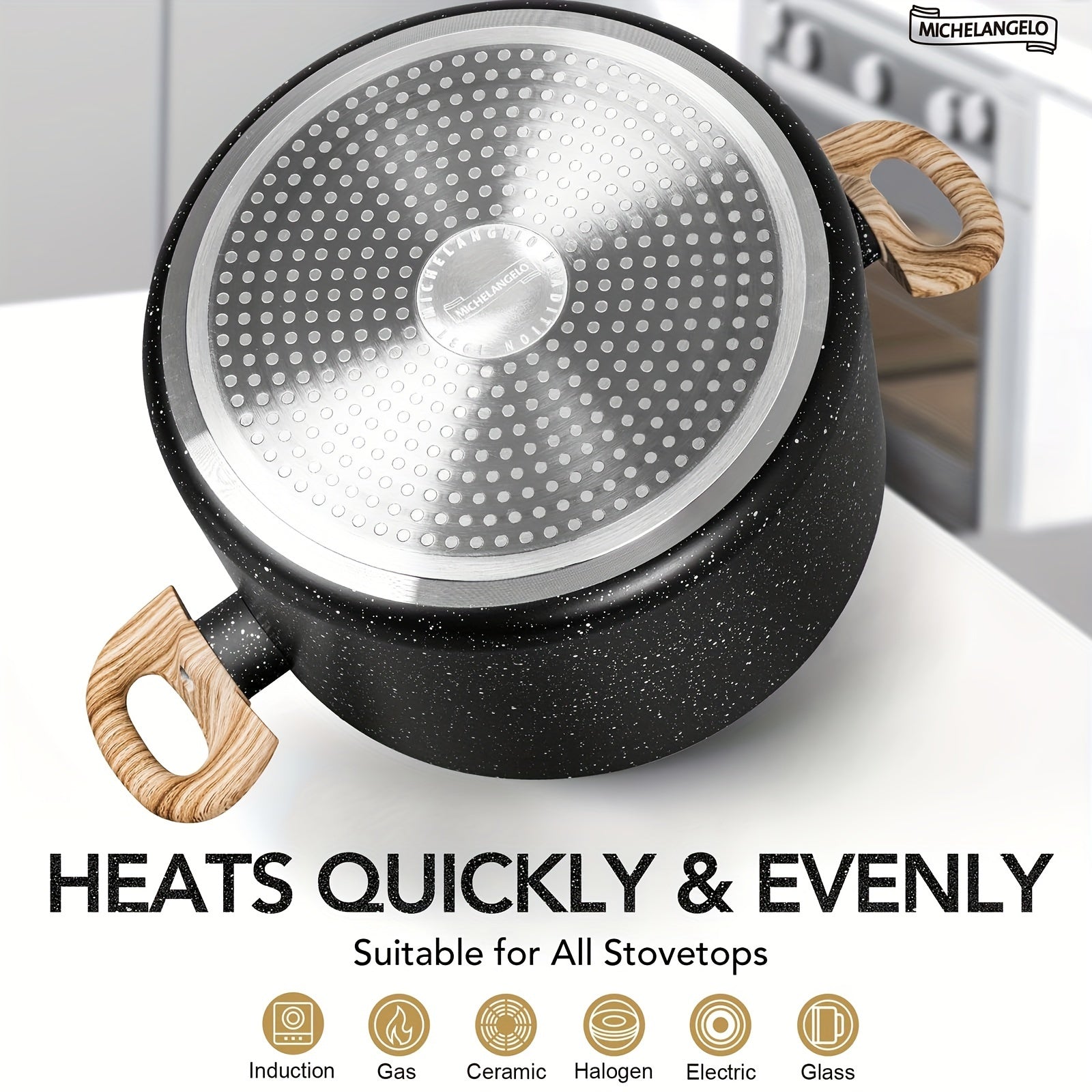 Stock Pot with Lid, Granite Soup Pot with Lid, Induction Pot with Stay-cool Handle, Nonstick Soup Pot with Lid