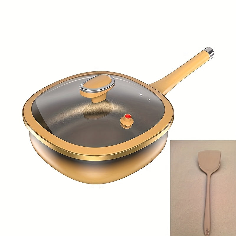 Essential Modern Kitchen 3pcs Titanium-Coated Non-Stick Wok Set with Lids | Flat-Bottom for Gas & Induction | Durable Stir-Fry & Pan-Fry Cookware