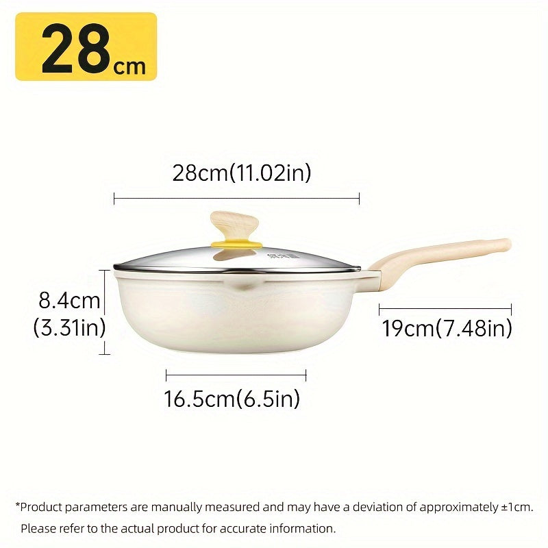 COOKER KING, 1pc Non-Stick Wok Pan, with Glass Lid, Non-Toxic, PFOA-Free, Heat-Resistant Handle, Ceramic-Coated Exterior, Five Times Wear-Resistant, Induction Ready, Compatible with All Cooktops