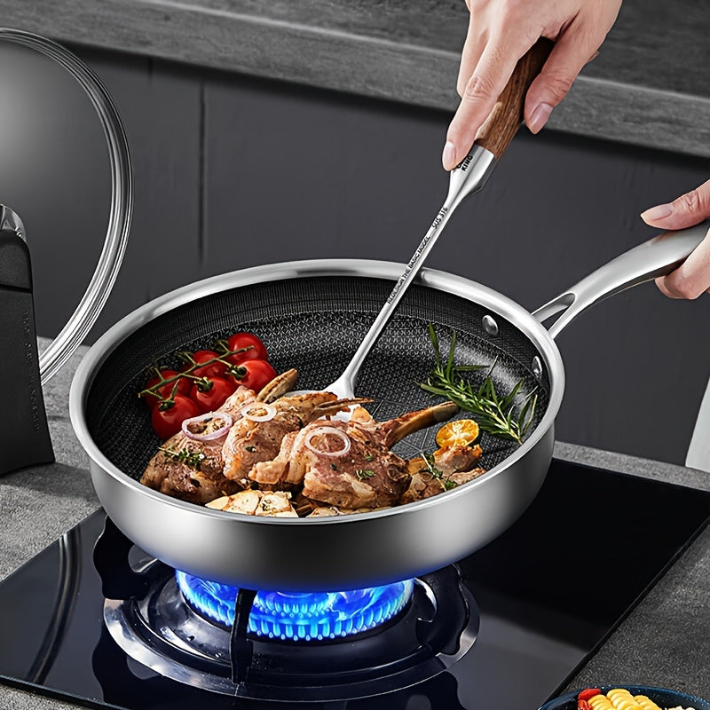COOKER KING 1pc of Non-Stick 304 Stainless Steel Frying Pan, Rust-Resistant, And of Premium Quality. Honeycomb Non-Stick Frying Pan with a Lid That Can Stand And a Cool-Touch Stainless Steel Handle