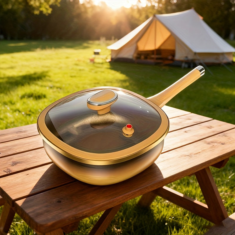 Essential Modern Kitchen 3pcs Titanium-Coated Non-Stick Wok Set with Lids | Flat-Bottom for Gas & Induction | Durable Stir-Fry & Pan-Fry Cookware