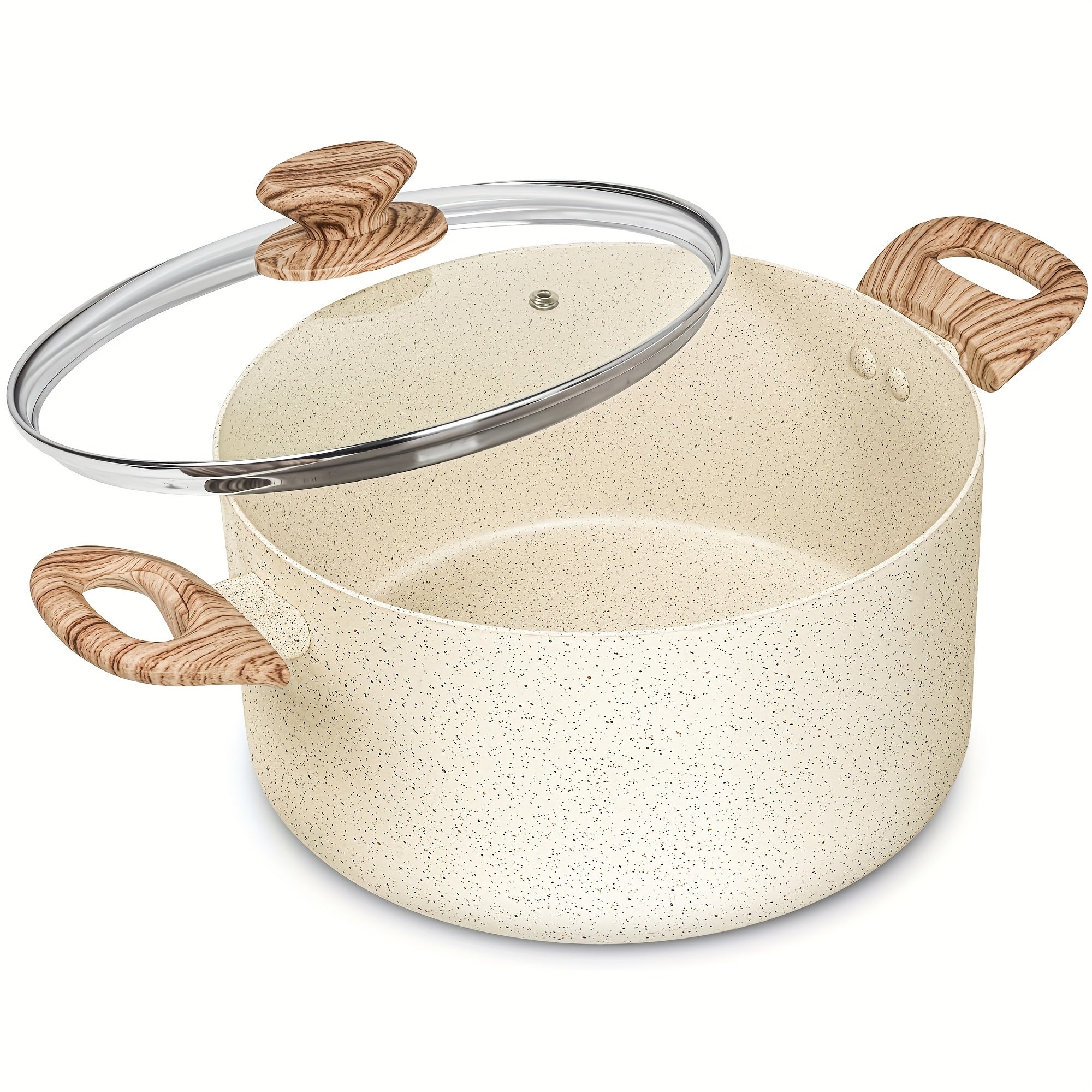 Stock Pot with Lid, Granite Soup Pot with Lid, Induction Pot with Stay-cool Handle, Nonstick Soup Pot with Lid