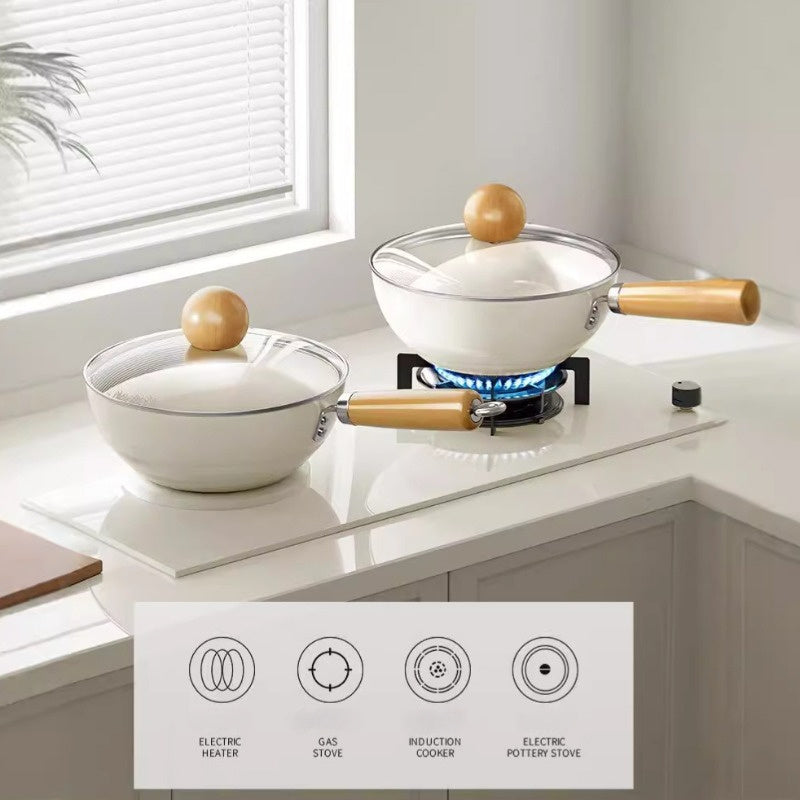 24cm Mini Ceramic Wok 24cm Non-Stick Mini Ceramic Wok | Lidded, Restaurant & Home Multifunctional Stir-Fry Pan, Universal Stovetop Compatible, Iron Material, No Power Required