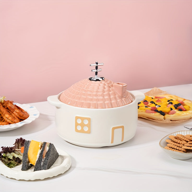 Pink Ceramic Cooking Pot, Oven-Safe, Sturdy Cookware For Soups, Stews, And Kitchen Decoration, Above 2, 20.29oz, Toast And Roast Chicken, Family Gathering