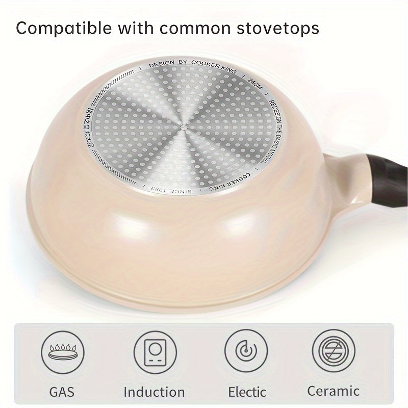 PFOA-Free Induction Wok COOKER KING 9.45-inch Non-Stick Frying Pan, 1pc Wok Pan with Glass Lid, PFOA-Free, Heat-Resistant Handle, Induction Compatible, Works on All Cooktops, Kitchen Accessory, Christmas Gift