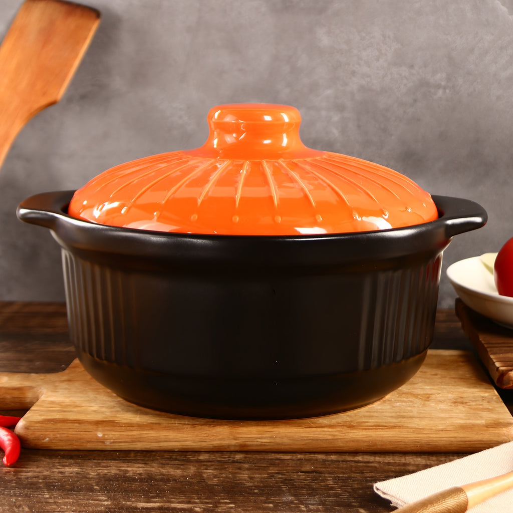 1-PACK 115oz\u002F3400ml Ceramic Casserole Stew Pot, Orange Embossed Pattern Ceramic Casserole, High Temperature Resistant and Heat Resistant, Perfect for Kitchen Open Fire Gas, Soup, and Steaming
