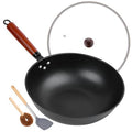 13 Non-Stick Wok - Wok Pan Featuring a Glass Lid, Made of Carbon Steel, Suitable for Stir-Frying: Flat-Bottomed Chinese Woks Compatible with Electric, Induction, And Gas Stoves.