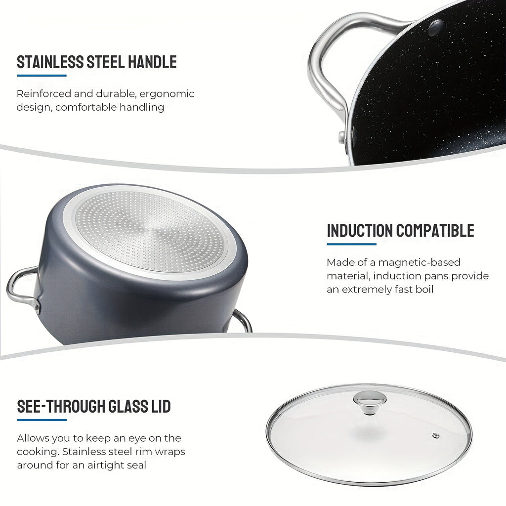 10 Quart Stock Pot with Lid, Spacious Non-Stick Cooking Pot, Induction-Compatible for Soup, Broth, Chili, Stew, Suitable for All Stoves