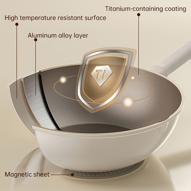 COOKER KING Titanium-Coated Non-Stick Wok with Lid - PFOA Free, Induction Ready, Compatible with All Cooktops