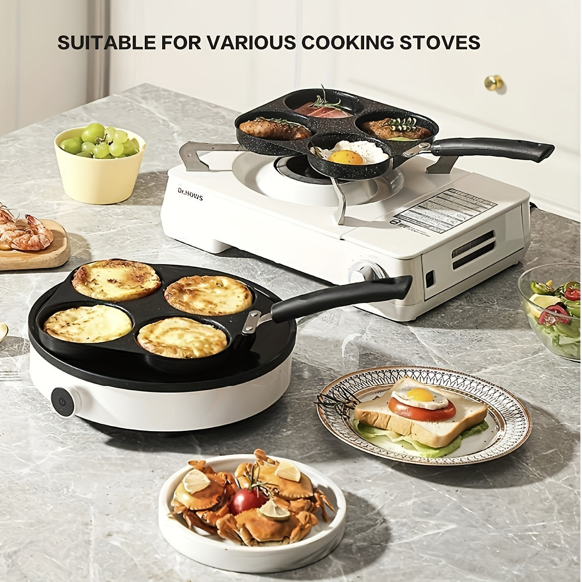 Heavy-Duty Cast Iron Four-Hole Non-Stick Egg Fry Pan