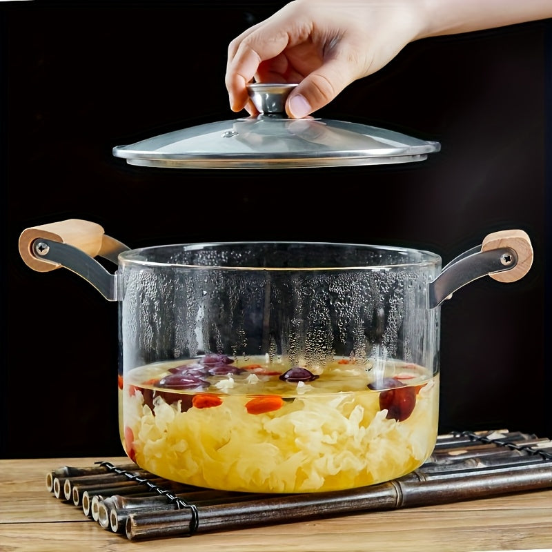 KEMORELA High Borosilicate Glass Double Handle Cooking Pot - Safe for Oven, Stovetop, And Dishwasher, Versatile Soup And Stew Pot for Healthy Meal Preparation, Sturdy for Kitchen And Restaurant Use, Perfect Gift