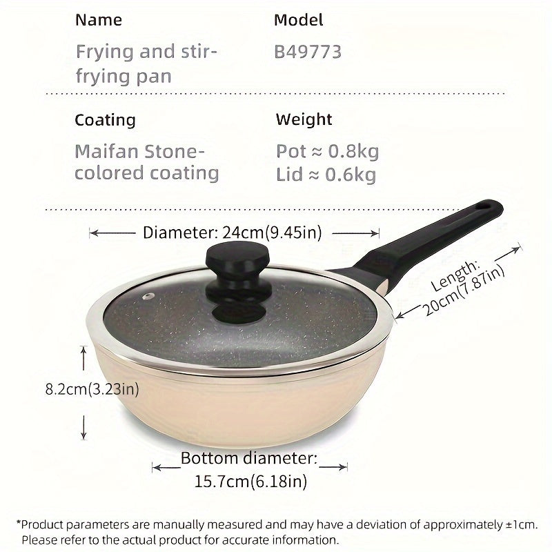 PFOA-Free Induction Wok COOKER KING 9.45-inch Non-Stick Frying Pan, 1pc Wok Pan with Glass Lid, PFOA-Free, Heat-Resistant Handle, Induction Compatible, Works on All Cooktops, Kitchen Accessory, Christmas Gift