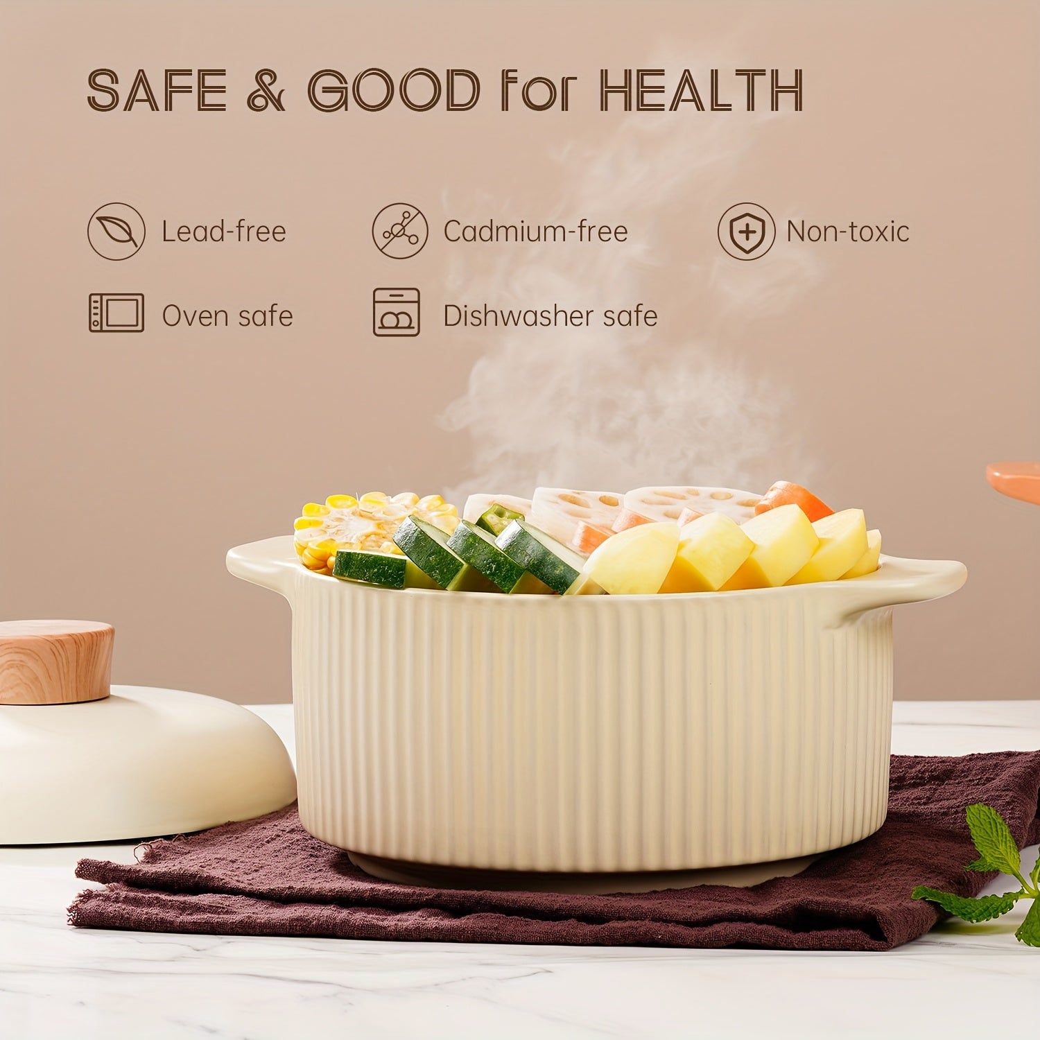 Ceramic Cooking Pot, Stew Pot - High-Temperature Resistant, Non-Stick, Easy to Clean, Making Toast- Ideal for Stews, Soups & Porridge, Suitable for Gas Stoves And Ovens, Family Gathering