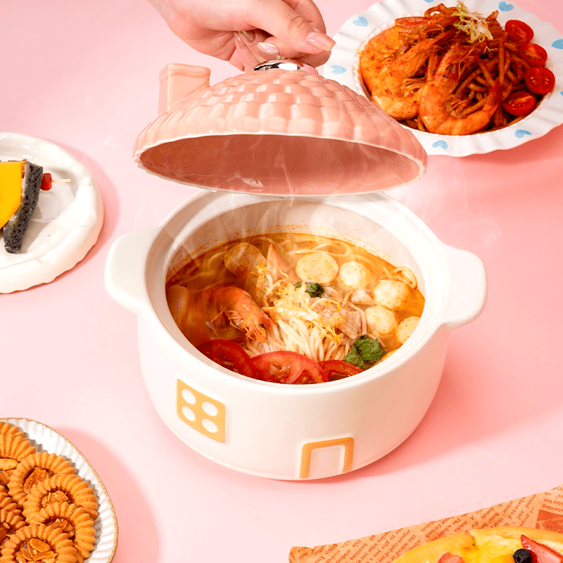 Pink Ceramic Cooking Pot, Oven-Safe, Sturdy Cookware For Soups, Stews, And Kitchen Decoration, Above 2, 20.29oz, Toast And Roast Chicken, Family Gathering