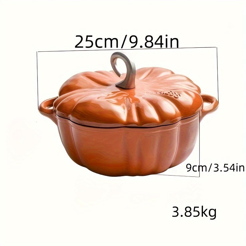Pumpkin-Shaped Enamel Braiser - Multifunctional, Induction Compatible, Heavy-Duty Soup & Stew Pan for Home Kitchens, Perfect for Cooking, Serving and Storing - Easy to Clean, Durable, and Versatile Cooking Essential