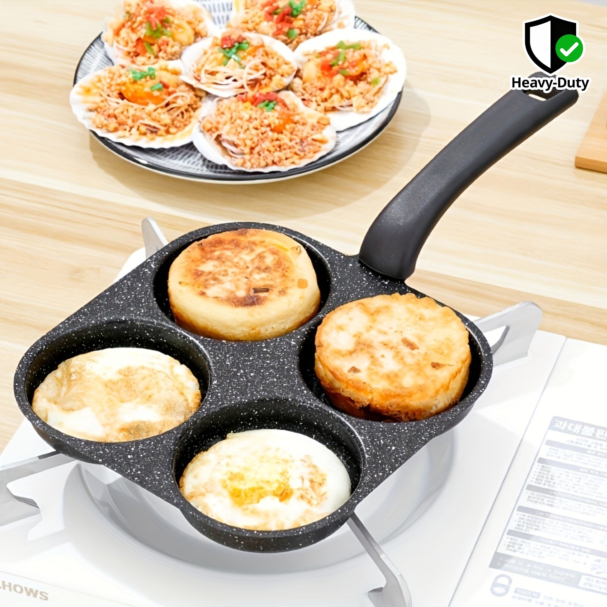 Heavy-Duty Cast Iron Four-Hole Non-Stick Egg Fry Pan
