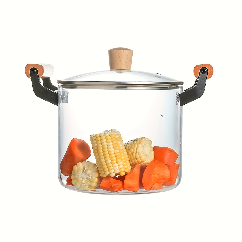 KEMORELA High Borosilicate Glass Double Handle Cooking Pot - Safe for Oven, Stovetop, And Dishwasher, Versatile Soup And Stew Pot for Healthy Meal Preparation, Sturdy for Kitchen And Restaurant Use, Perfect Gift