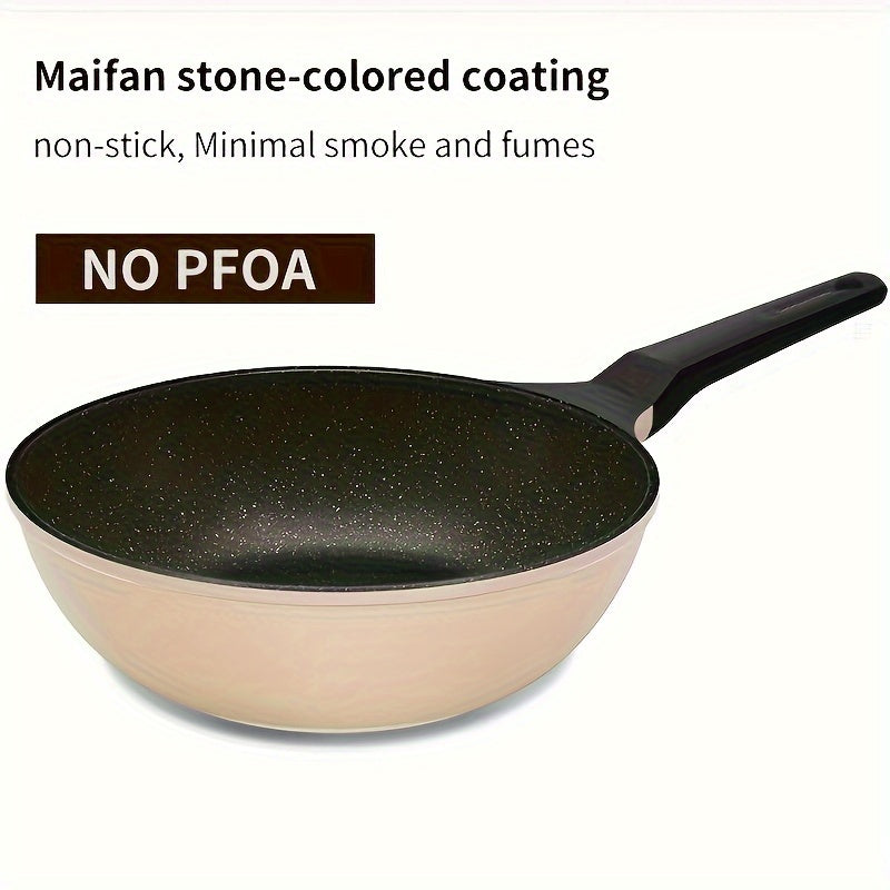 PFOA-Free Induction Wok COOKER KING 9.45-inch Non-Stick Frying Pan, 1pc Wok Pan with Glass Lid, PFOA-Free, Heat-Resistant Handle, Induction Compatible, Works on All Cooktops, Kitchen Accessory, Christmas Gift