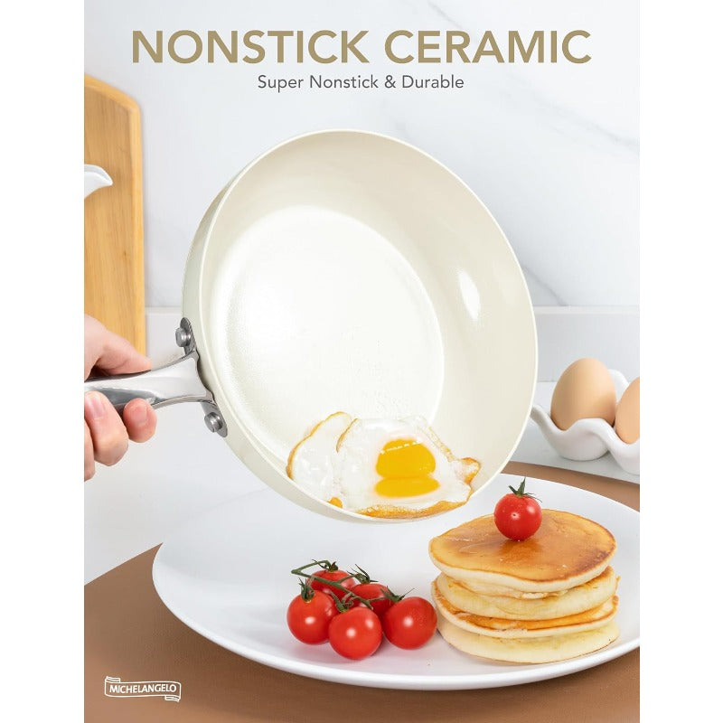 Large Frying Pan with Lid 14 Inch Ceramic Skillet with Nonstick Coating Healthy Non Stick Fry Pan Induction Compatible White,  Modern Cookware, Stylish Skillet, Durable Ceramic, Nonstick Cookware, Healthconscious Buyers