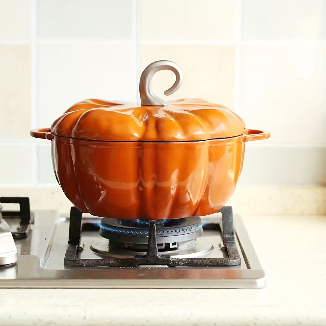 Pumpkin-Shaped Enamel Braiser - Multifunctional, Induction Compatible, Heavy-Duty Soup & Stew Pan for Home Kitchens, Perfect for Cooking, Serving and Storing - Easy to Clean, Durable, and Versatile Cooking Essential