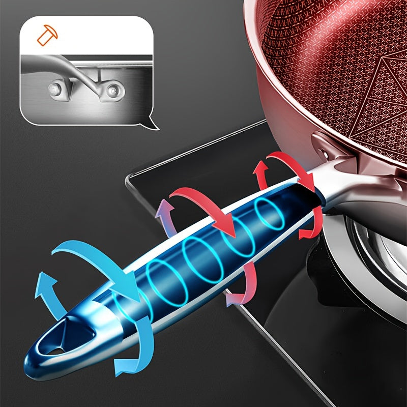 COOKER KING 1pc of Non-Stick 304 Stainless Steel Frying Pan, Rust-Resistant, And of Premium Quality. Honeycomb Non-Stick Frying Pan with a Lid That Can Stand And a Cool-Touch Stainless Steel Handle