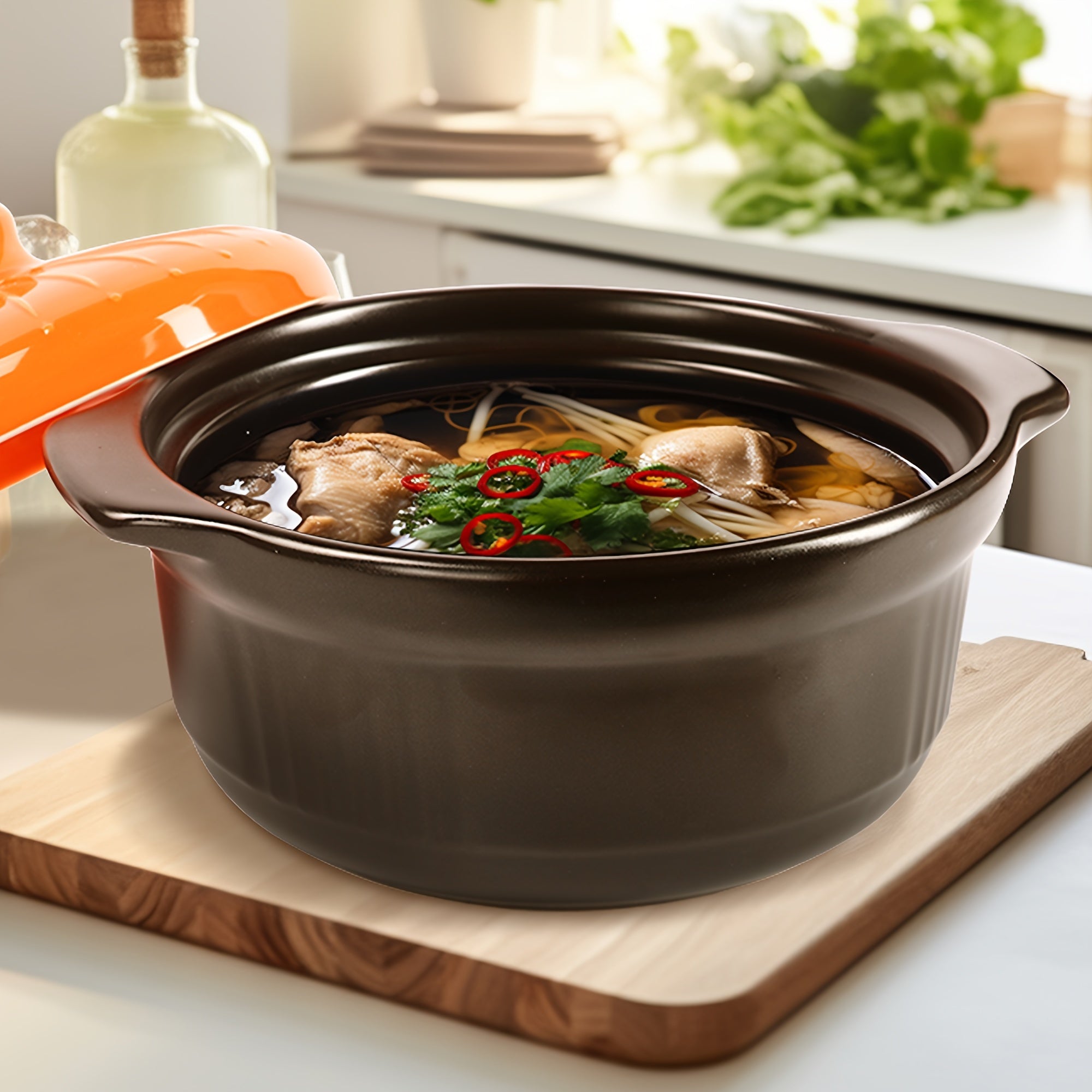 1-PACK 115oz\u002F3400ml Ceramic Casserole Stew Pot, Orange Embossed Pattern Ceramic Casserole, High Temperature Resistant and Heat Resistant, Perfect for Kitchen Open Fire Gas, Soup, and Steaming