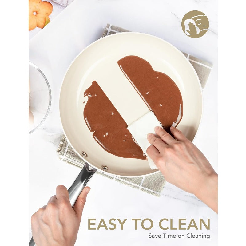 Large Frying Pan with Lid 14 Inch Ceramic Skillet with Nonstick Coating Healthy Non Stick Fry Pan Induction Compatible White,  Modern Cookware, Stylish Skillet, Durable Ceramic, Nonstick Cookware, Healthconscious Buyers