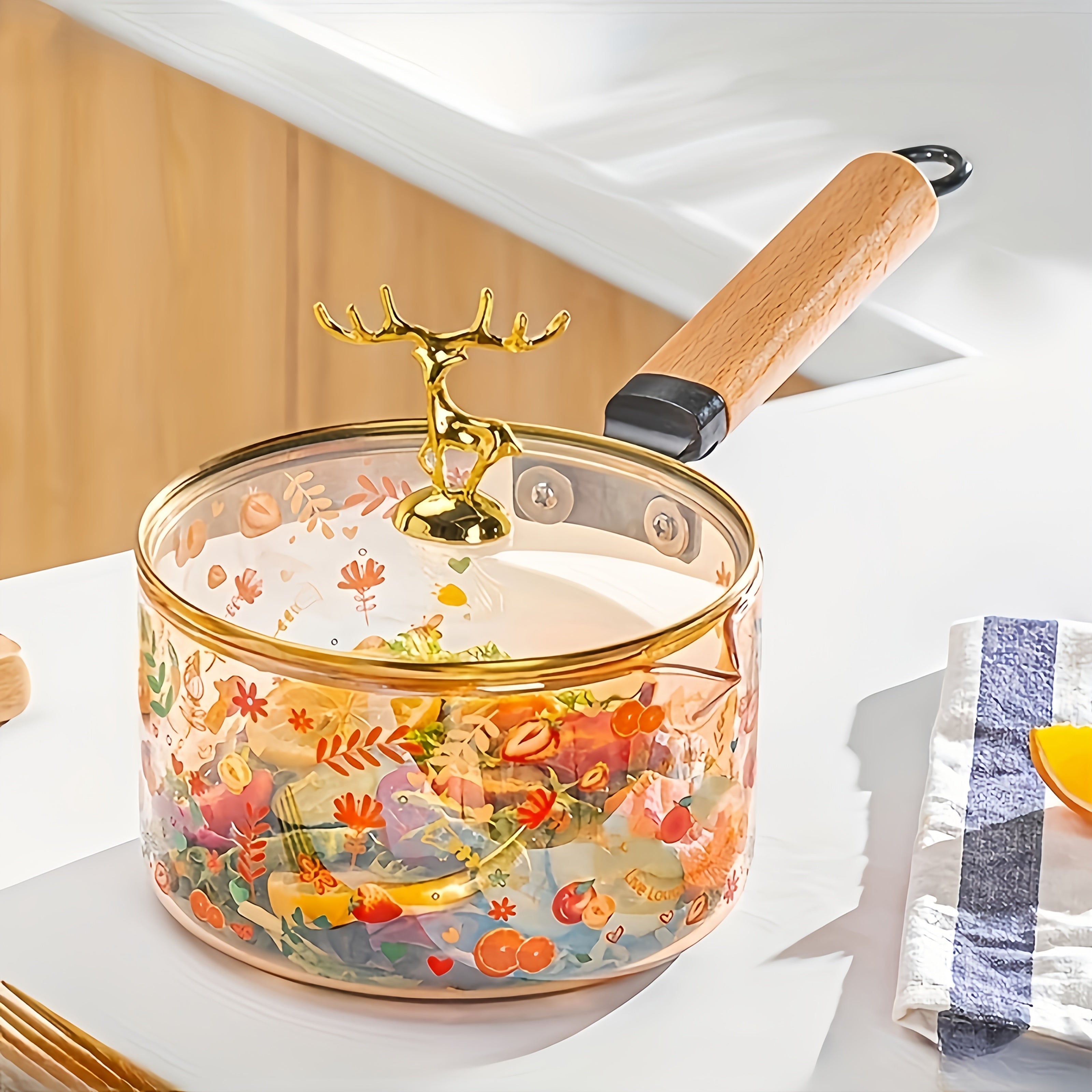 Visual Glass Pot, Stew Pot, Electric Ceramic Stove, Heated Instant Noodle Bowl, Soup Pot, Household Transparent High-temperature Resistant Milk Pot