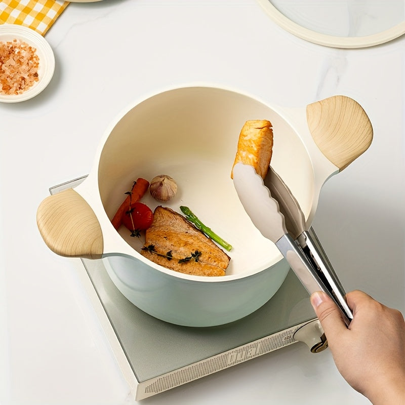 COOKER KING 1pc 1.19gal Stockpot with Lid, Featuring a Titanium-Infused Ceramic Nonstick Coating, Suitable for Soups And Various Cooking Needs, Equipped with a Glass Lid And Cool-Touch Handles, Free from PFOA And PTFE, Induction Compatible