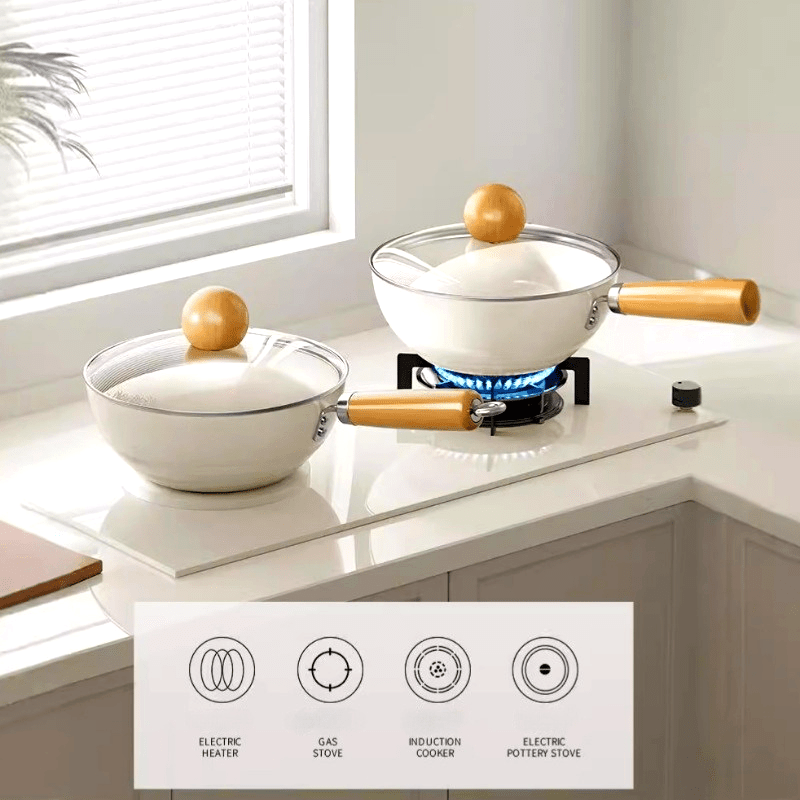 24cm Mini Ceramic Wok 24cm Non-Stick Mini Ceramic Wok | Lidded, Restaurant & Home Multifunctional Stir-Fry Pan, Universal Stovetop Compatible, Iron Material, No Power Required