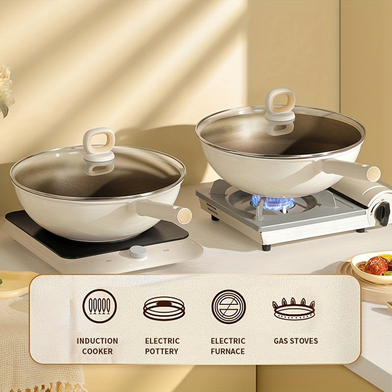 COOKER KING Titanium-Coated Non-Stick Wok with Lid - PFOA Free, Induction Ready, Compatible with All Cooktops