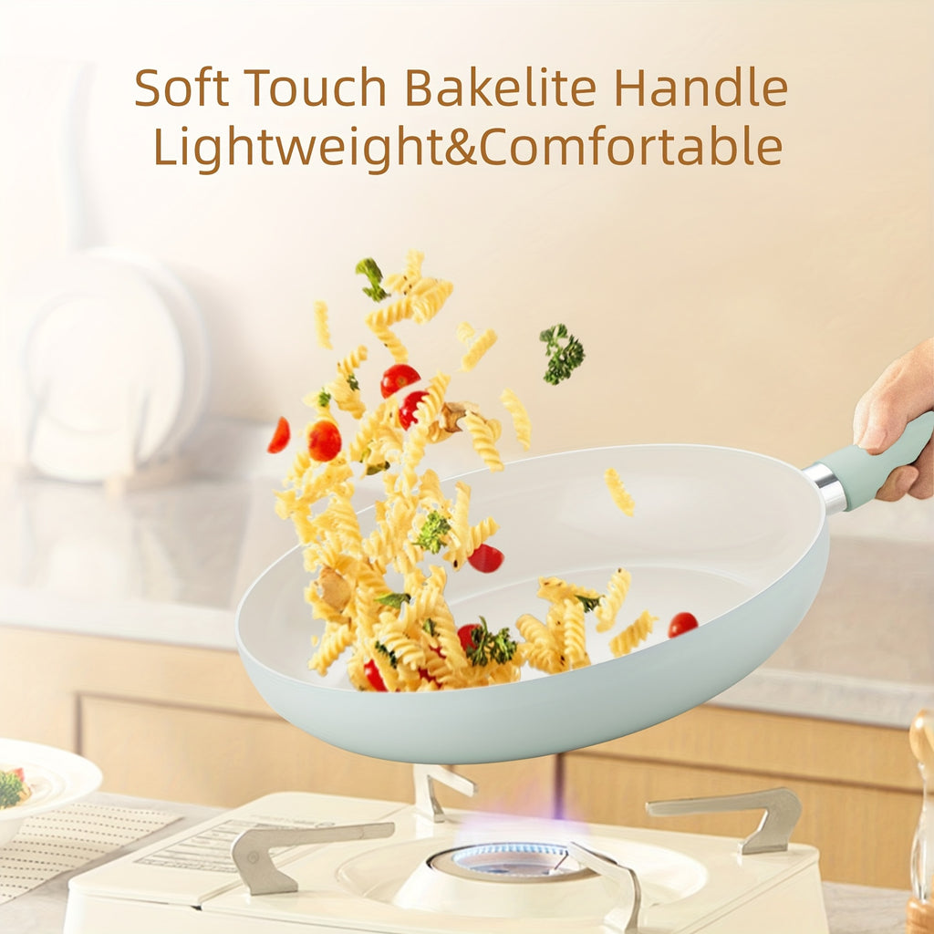 Nonstick Ceramic Coating Frying Pans Skillets Set, Non-Toxic Egg Omelette Kitchen Cooking Pans Compatible with All Stovetops (Gas, Electric & Induction), PTFE & PFOA Free