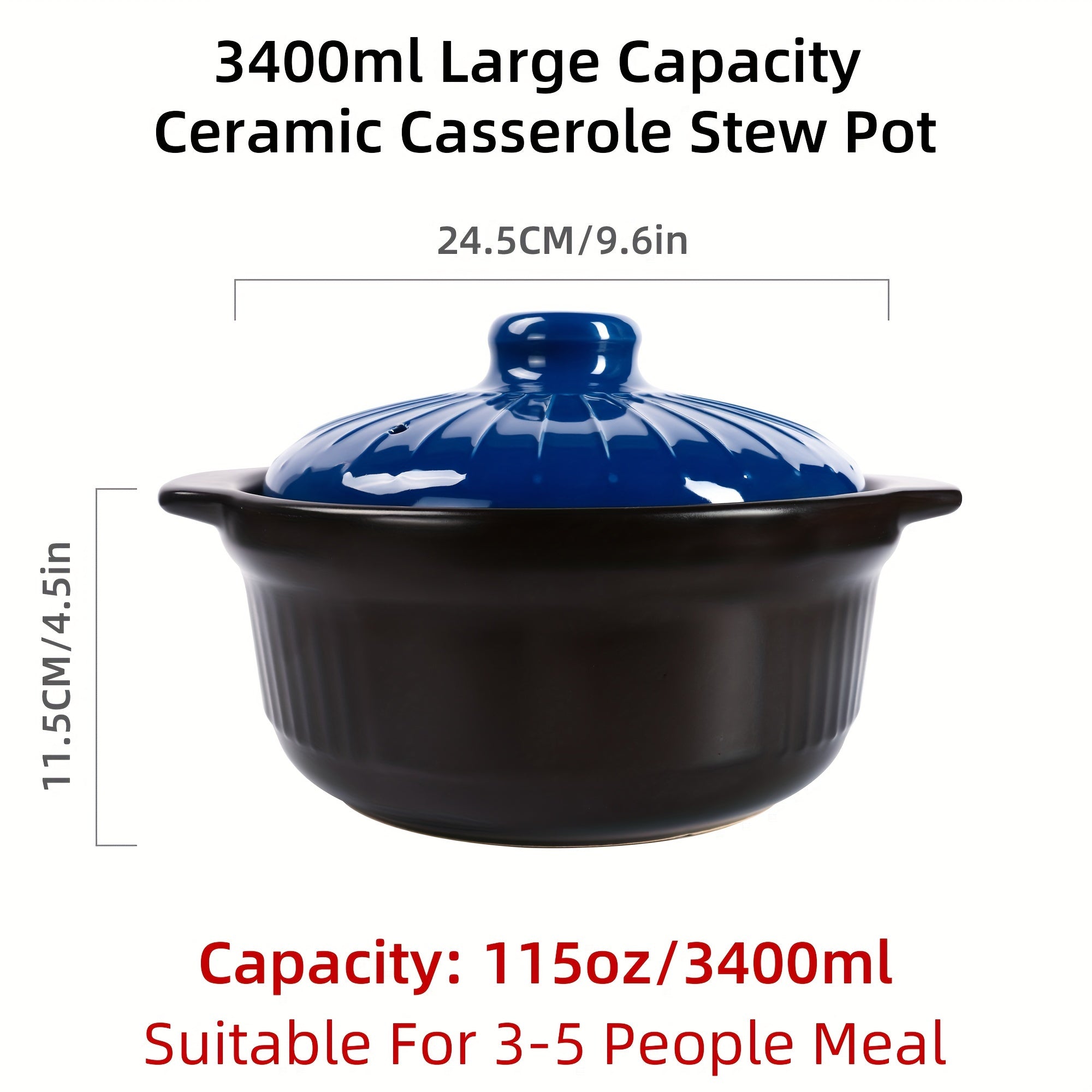 1-PACK 115oz\u002F3400ml Ceramic Casserole Stew Pot, Orange Embossed Pattern Ceramic Casserole, High Temperature Resistant and Heat Resistant, Perfect for Kitchen Open Fire Gas, Soup, and Steaming