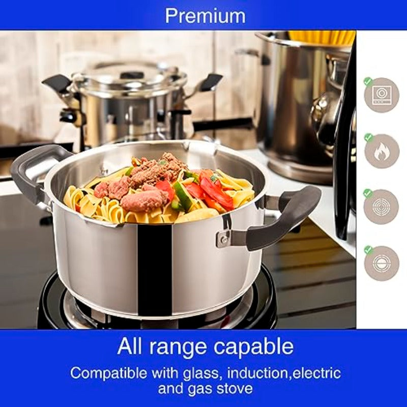 Cyrder 3 Quart Stainless Steel Pasta Pot & Stock Pot with Strainer Lid - Induction Compatible Cookware, Triple-Layer Base (-Filled), Dishwasher Safe, Two Spouts & Capsule Bottom - Multipurpose for Pasta, Soup, Vegetables - Heavy