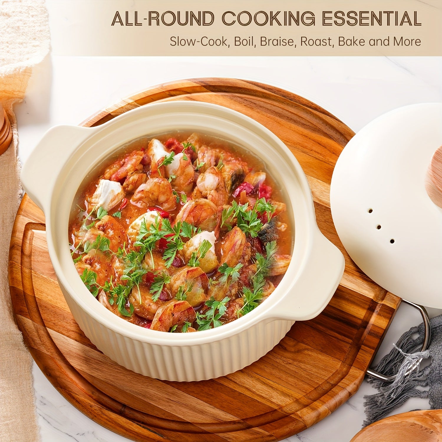 Ceramic Cooking Pot, Stew Pot - High-Temperature Resistant, Non-Stick, Easy to Clean, Making Toast- Ideal for Stews, Soups & Porridge, Suitable for Gas Stoves And Ovens, Family Gathering