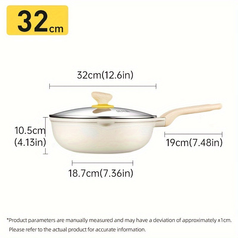 COOKER KING, 1pc Non-Stick Wok Pan, with Glass Lid, Non-Toxic, PFOA-Free, Heat-Resistant Handle, Ceramic-Coated Exterior, Five Times Wear-Resistant, Induction Ready, Compatible with All Cooktops