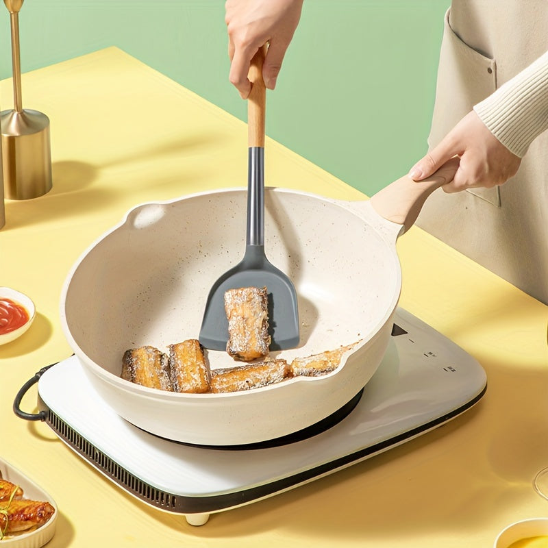 COOKER KING, 1pc Non-Stick Wok Pan, with Glass Lid, Non-Toxic, PFOA-Free, Heat-Resistant Handle, Ceramic-Coated Exterior, Five Times Wear-Resistant, Induction Ready, Compatible with All Cooktops