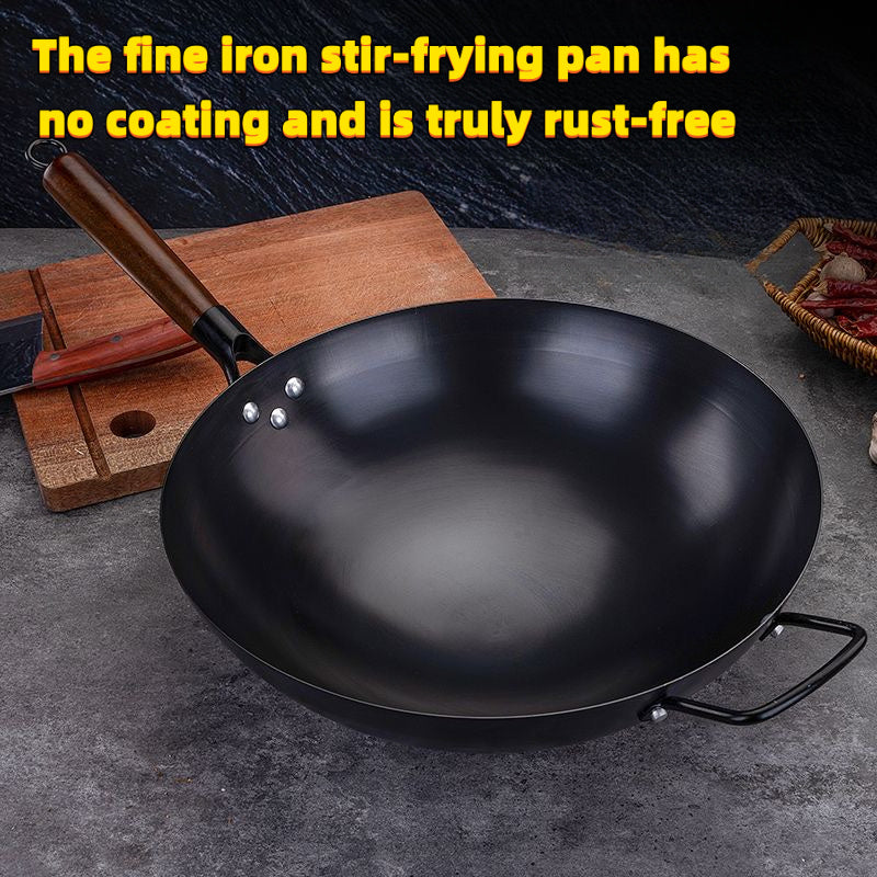 1pc of 12.6-inch traditional cast iron wok with dual handle design, suitable for gas and induction cookers, non stick surface and uniform heat distribution, suitable for Asian and Western dishes, very suitable for kitchen and restaurant use