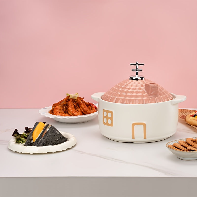 Pink Ceramic Cooking Pot, Oven-Safe, Sturdy Cookware For Soups, Stews, And Kitchen Decoration, Above 2, 20.29oz, Toast And Roast Chicken, Family Gathering