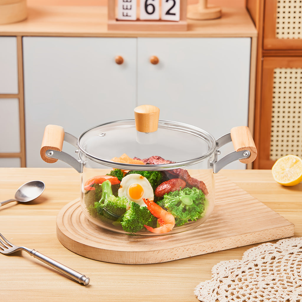 KEMORELA High Borosilicate Glass Double Handle Cooking Pot - Safe for Oven, Stovetop, And Dishwasher, Versatile Soup And Stew Pot for Healthy Meal Preparation, Sturdy for Kitchen And Restaurant Use, Perfect Gift