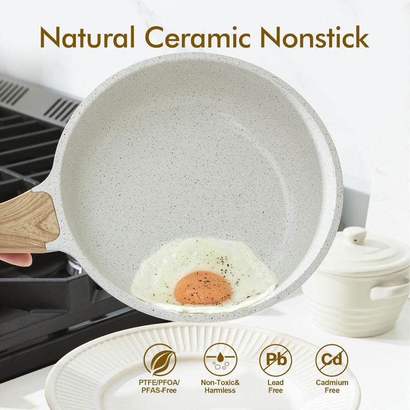 Nonstick Ceramic Frying Pan Skillet 9.5 Inch Omelet Pan | Healthy Non Toxic Chef Pan Induction Compatible Egg Pan with Heat Resistant Handle, PFAS-Free, Hand Wash Only