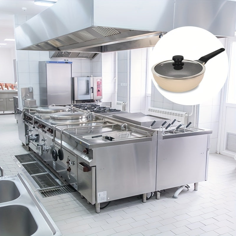 PFOA-Free Induction Wok COOKER KING 9.45-inch Non-Stick Frying Pan, 1pc Wok Pan with Glass Lid, PFOA-Free, Heat-Resistant Handle, Induction Compatible, Works on All Cooktops, Kitchen Accessory, Christmas Gift