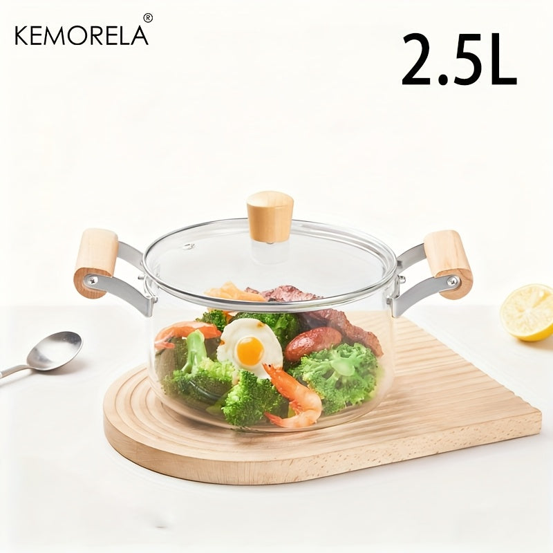 KEMORELA High Borosilicate Glass Double Handle Cooking Pot - Safe for Oven, Stovetop, And Dishwasher, Versatile Soup And Stew Pot for Healthy Meal Preparation, Sturdy for Kitchen And Restaurant Use, Perfect Gift