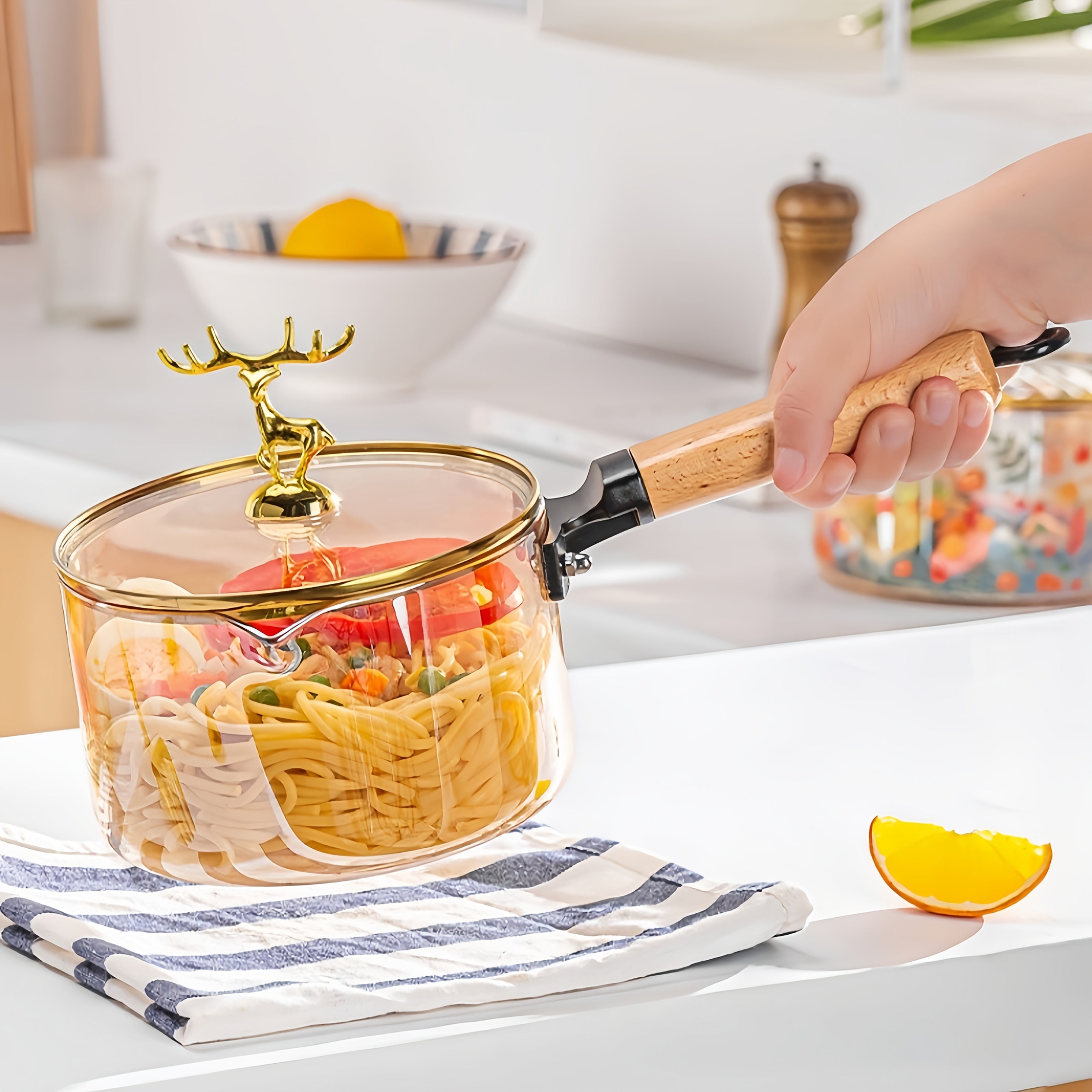 Visual Glass Pot, Stew Pot, Electric Ceramic Stove, Heated Instant Noodle Bowl, Soup Pot, Household Transparent High-temperature Resistant Milk Pot