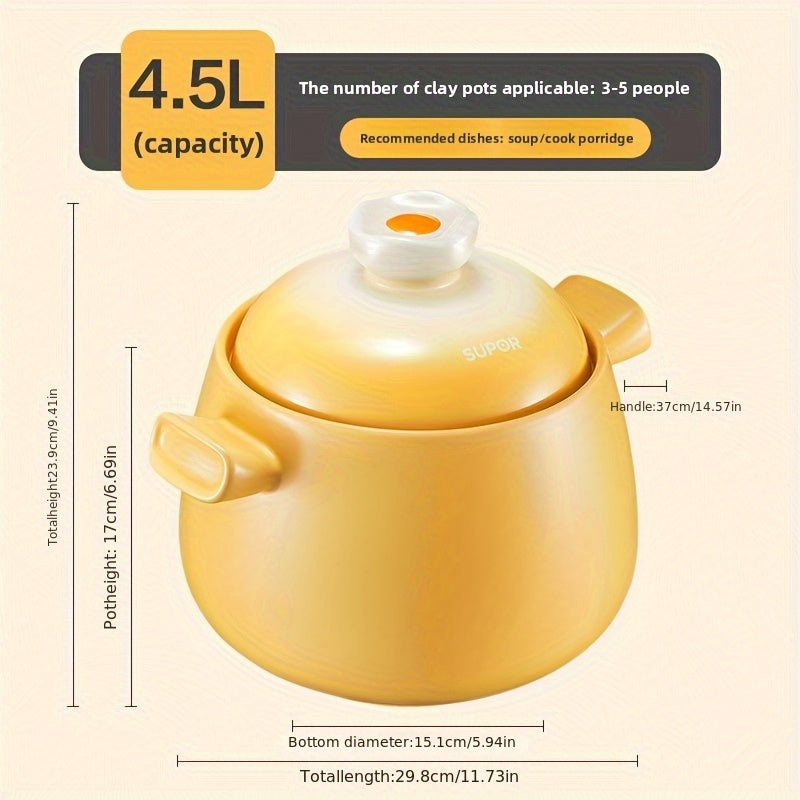 Supor Ceramic Clay Pot for Stewing, Home Use Gas Stove Cooking Rice and Soup High Temperature Resistant Non-Cracking Sandpot
