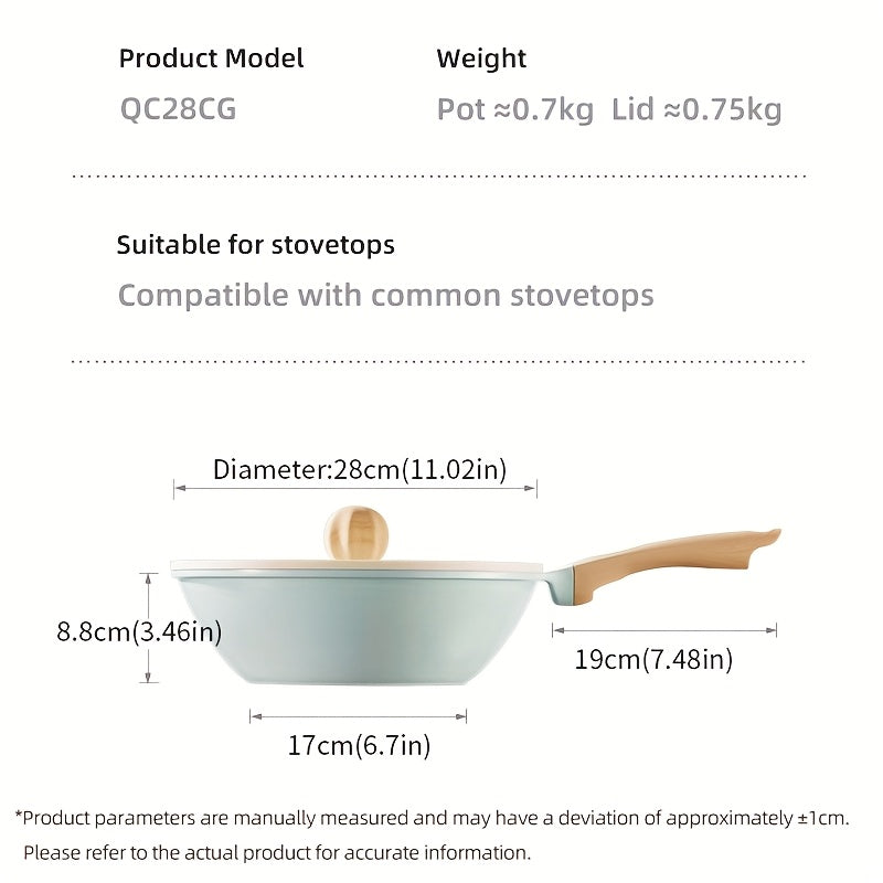 Ceramic Inside & Outside 1pc Titanium-Containing Ceramic-Coated Nonstick Wok | 28cm with Lid, Stay-Cool Handles, PFOA-Free, PTFE-Free, Easy to Clean, Induction & All Cooktops Compatible